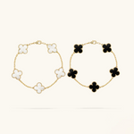 2-teiliger Kleeblatt-Armbandset - Schwarz/Weiß