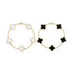 2-teiliger Kleeblatt-Armbandset - Schwarz/Weiß