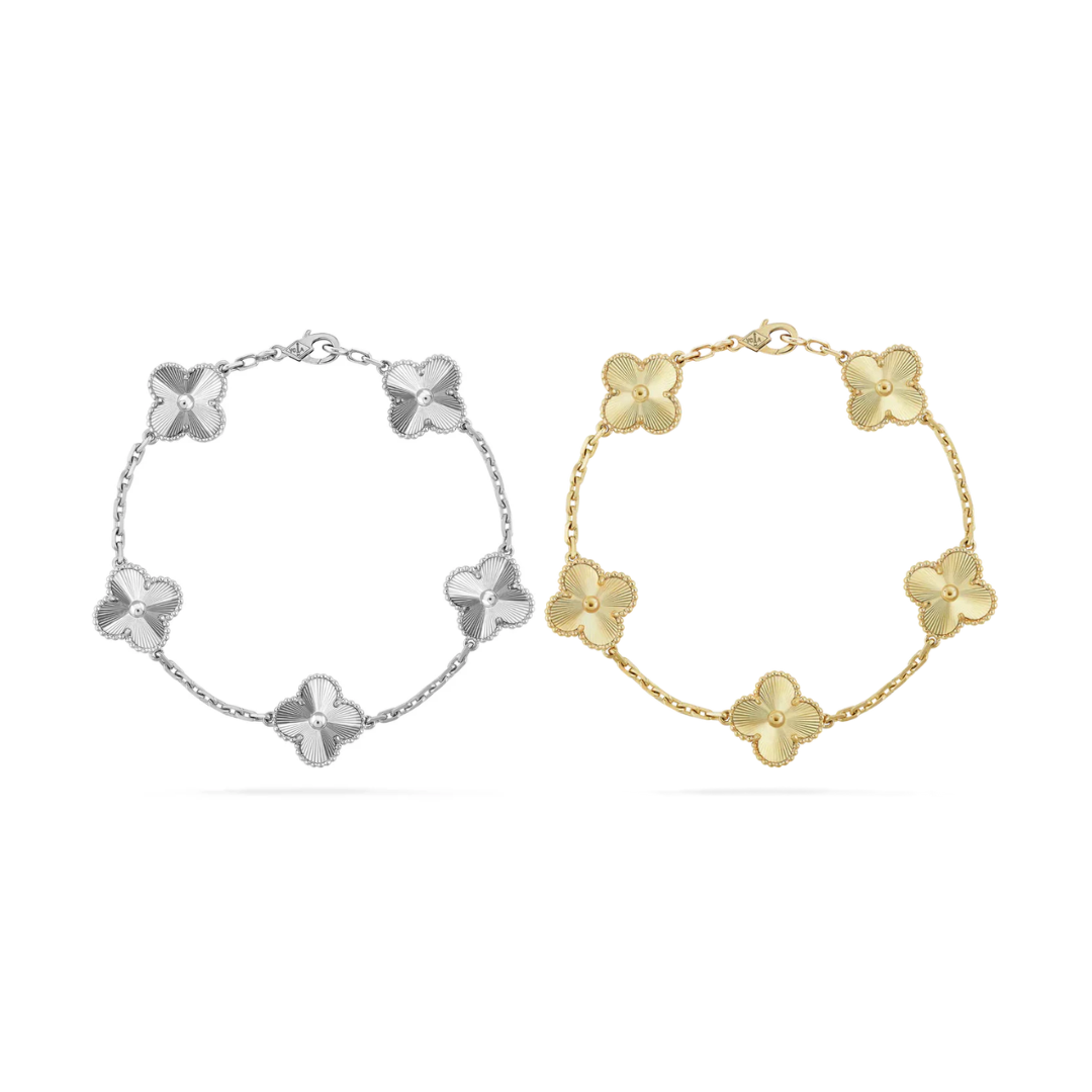 2-teiliger Kleeblatt-Armband-Set - Silber/Gold
