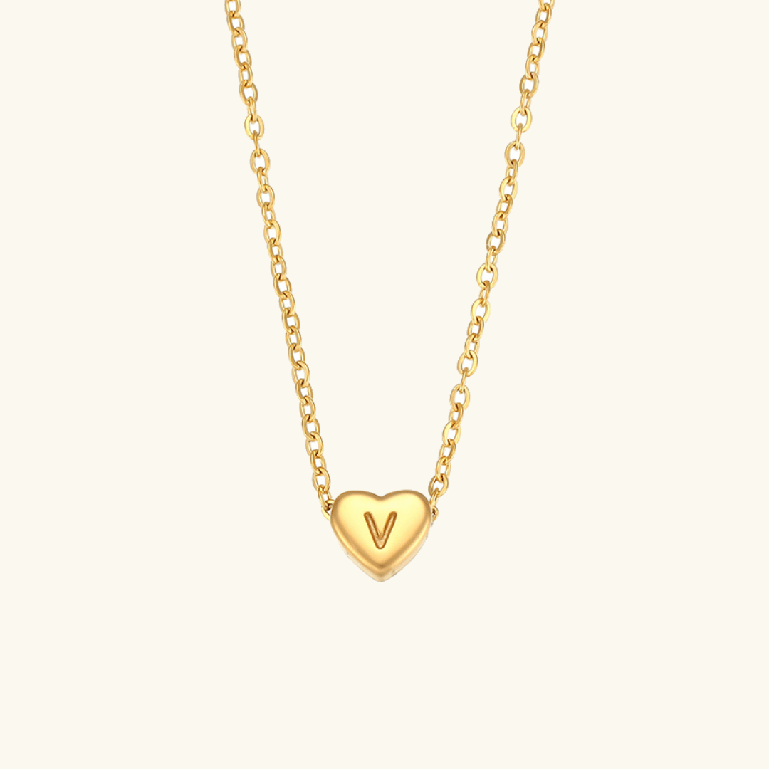 Herz-Initialenhalskette in Gold