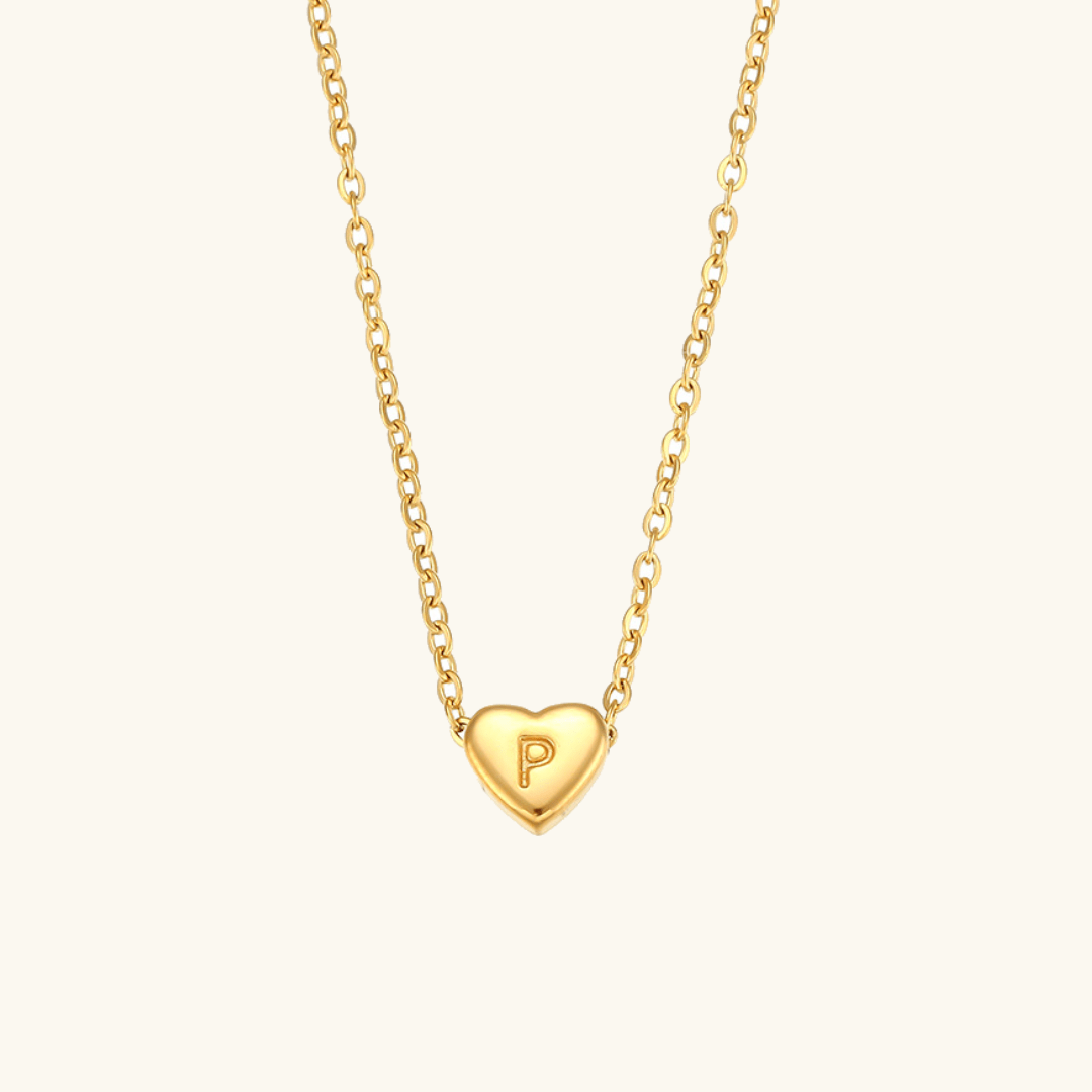 Herz-Initialenhalskette in Gold