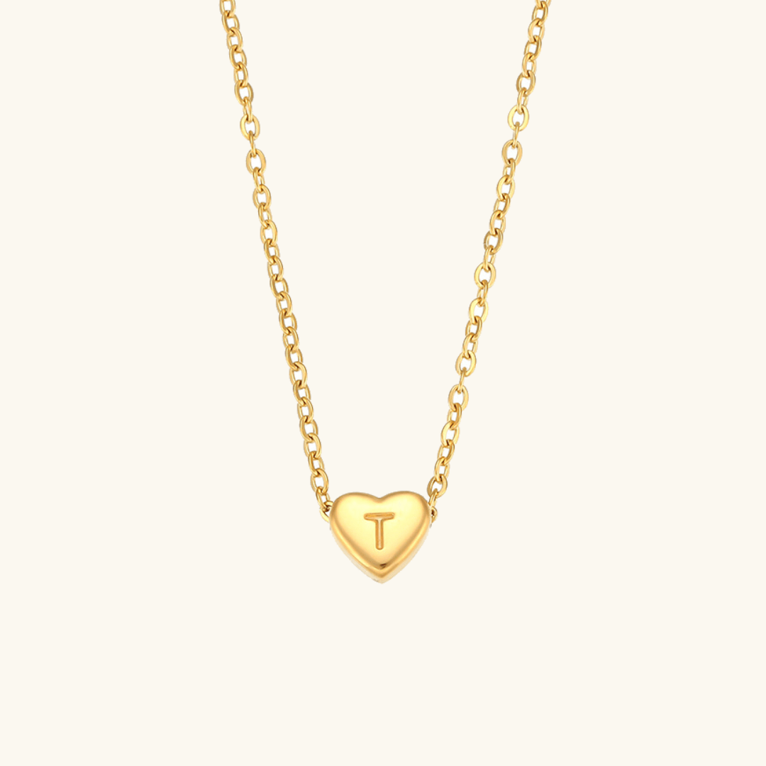 Herz-Initialenhalskette in Gold