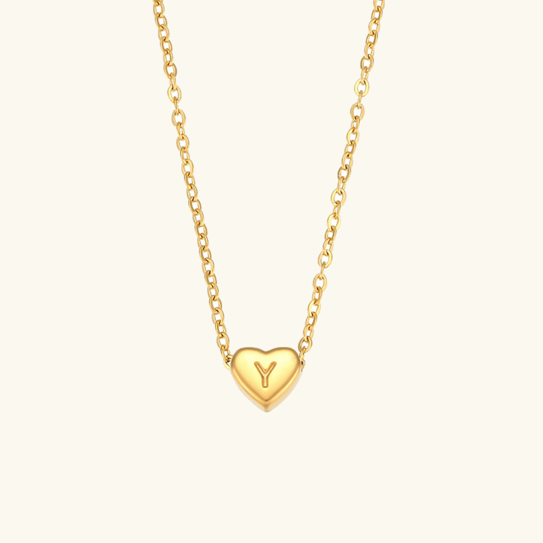 Herz-Initialenhalskette in Gold