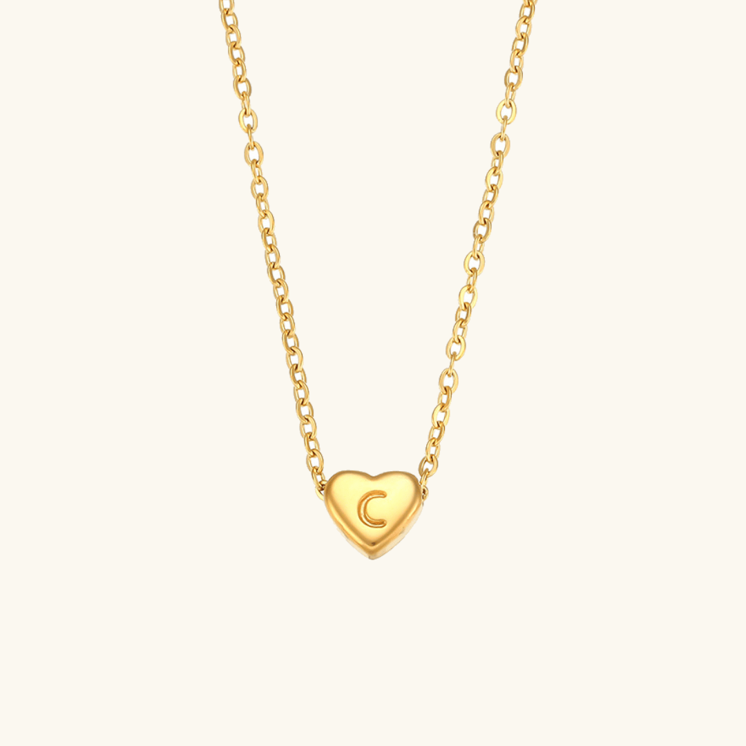 Herz-Initialenhalskette in Gold